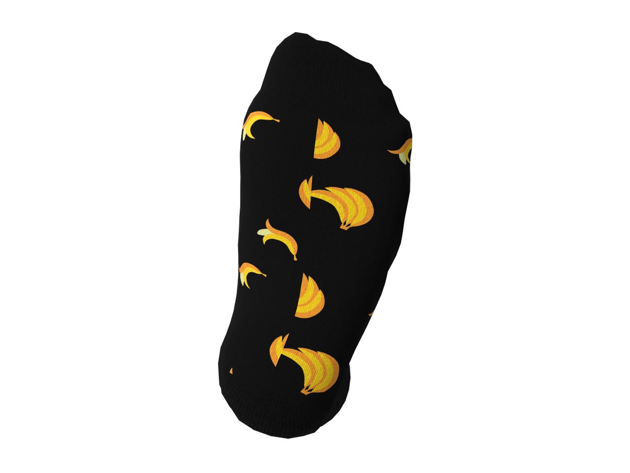 Black sock with a yellow banana pattern