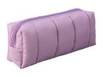 Light purple quilted pencil case with a zipper closure.