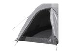 Open grey tent with a dark interior, showing the entrance and floor.