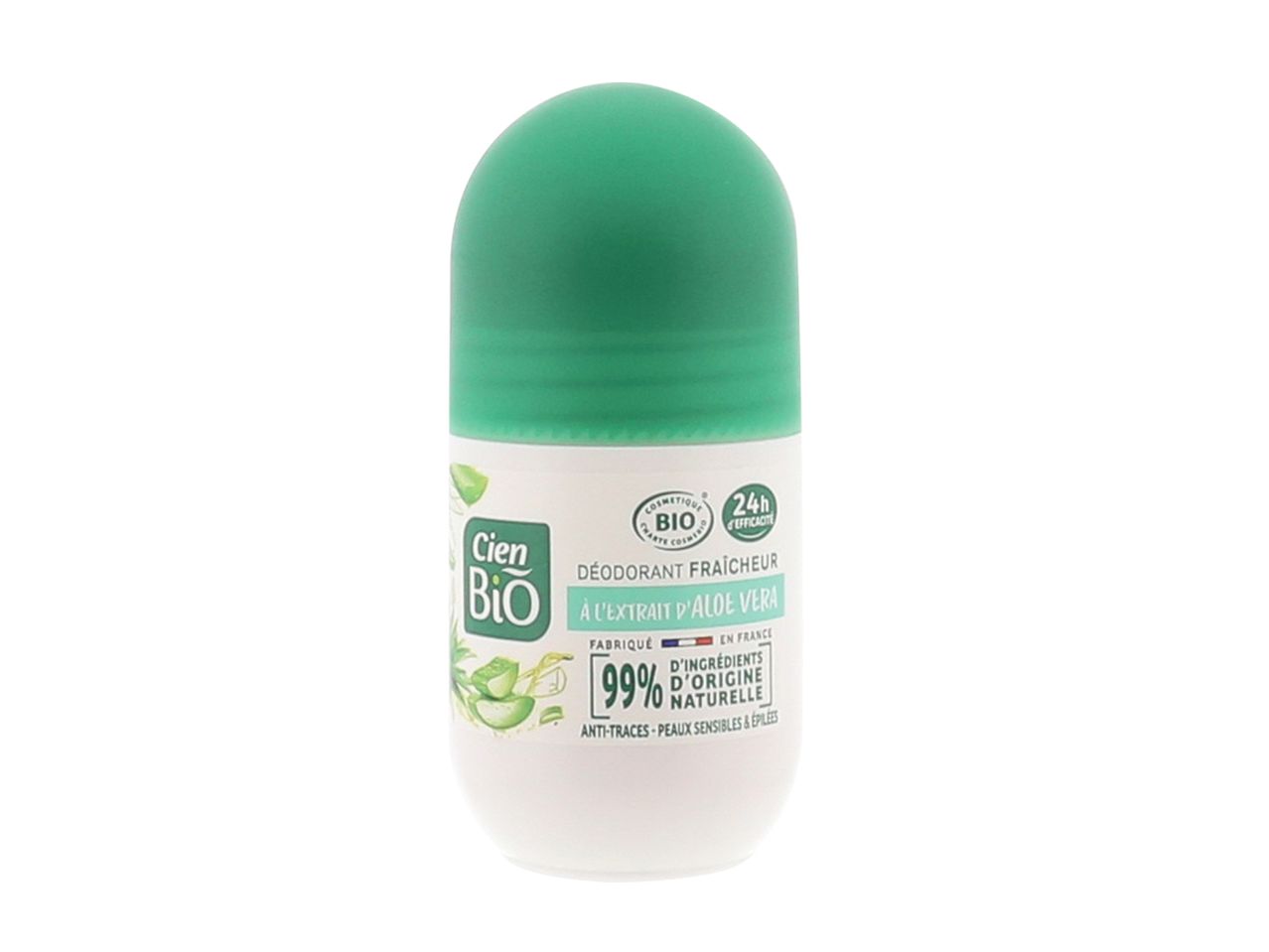 Déodorant roll-on Cien Bio à l'extrait d'aloe vera.