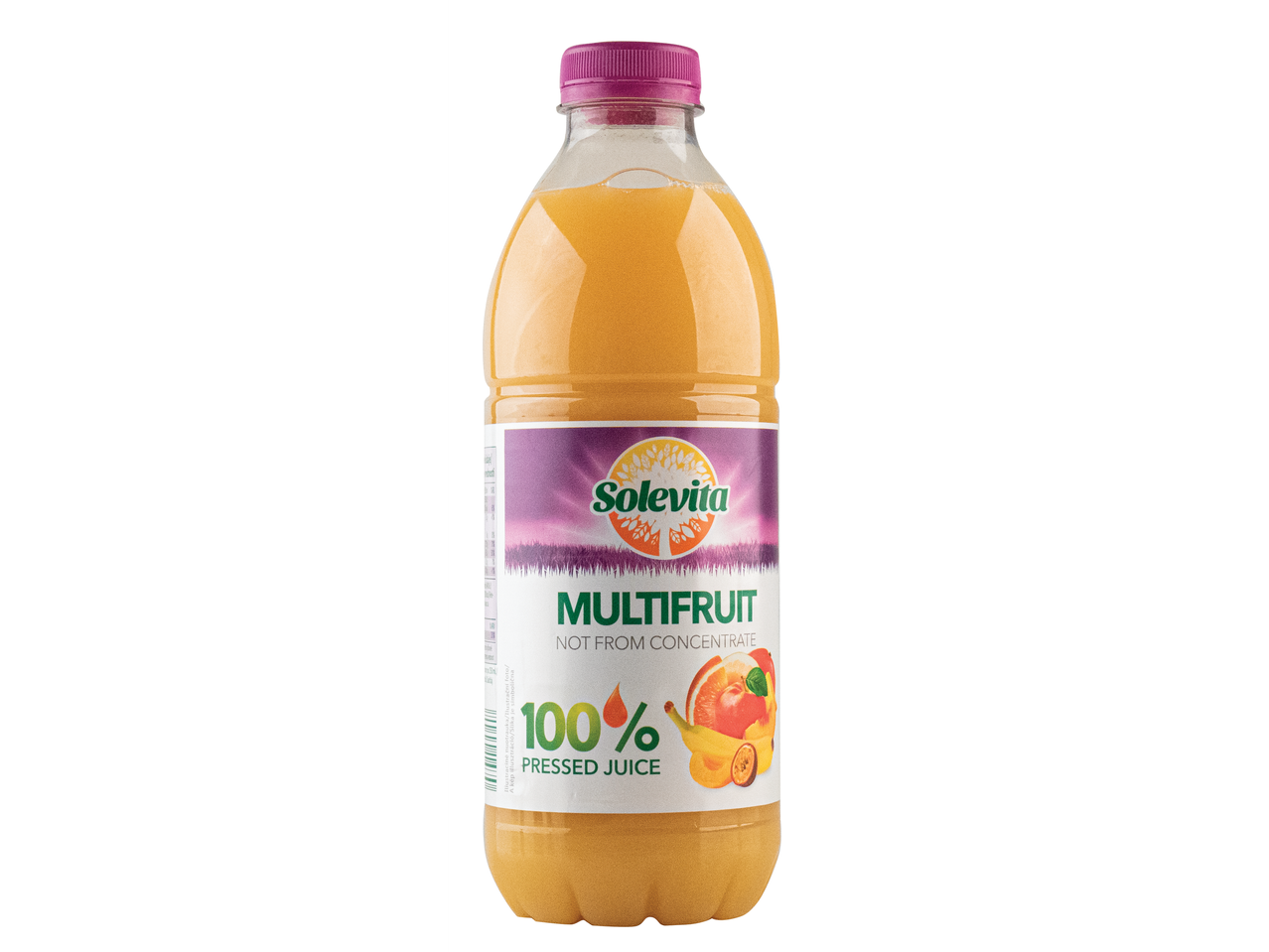 Solevita 100% sulčių mišinys butelyje.