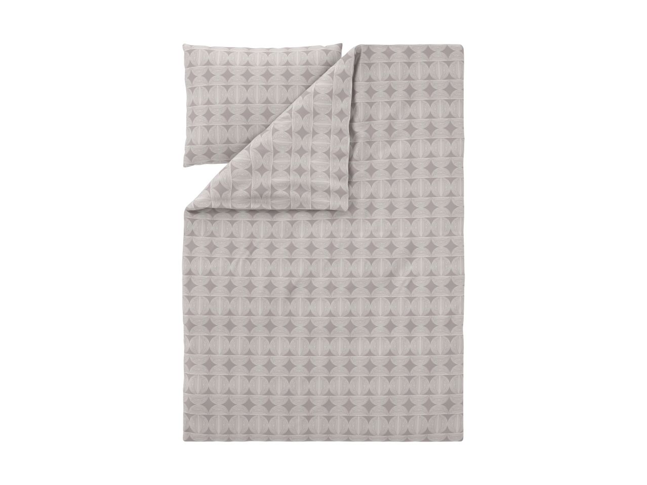 Grey duvet cover set with a geometric pattern of circles and semicircles