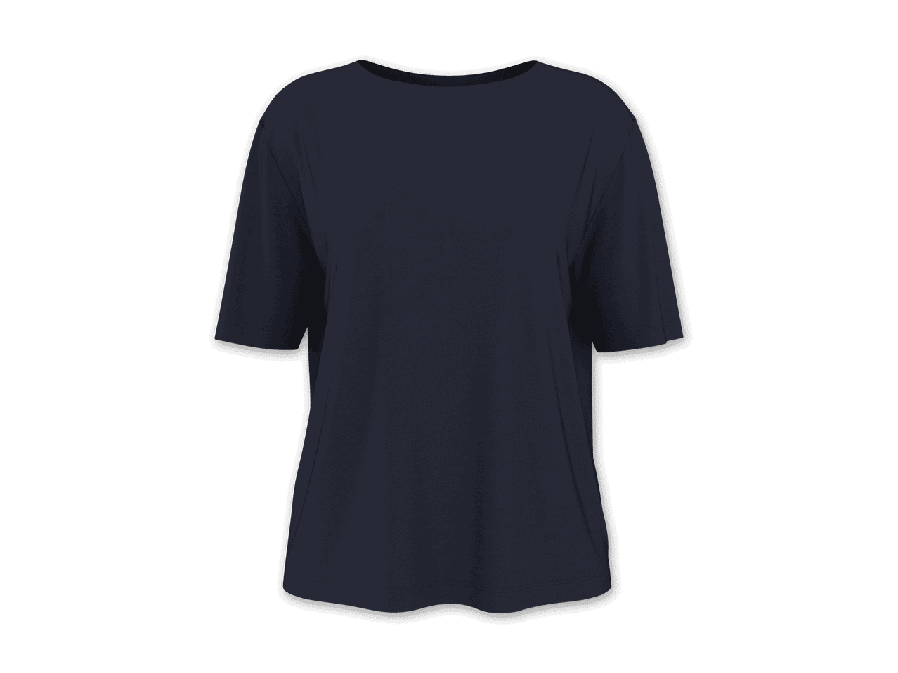 Dunkelblaues T-Shirt mit goldener Aufschrift „Sea la vie“ auf der Brust.