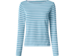 Esmara ladies' long sleeve top in light blue with white horizontal stripes.