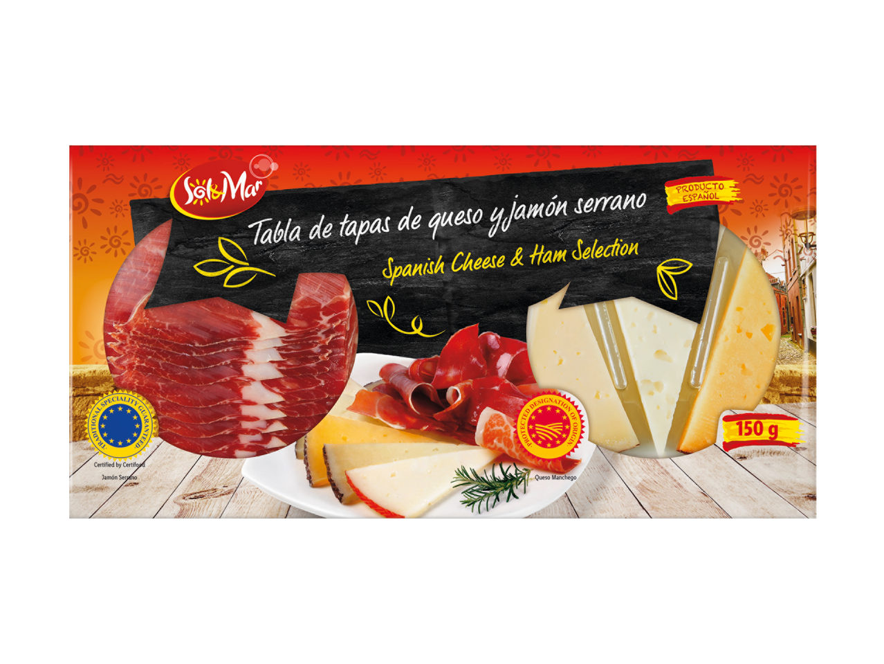 Sol&Mar Spaanse kaas- en hamselectie: Serrano ham en kazen.