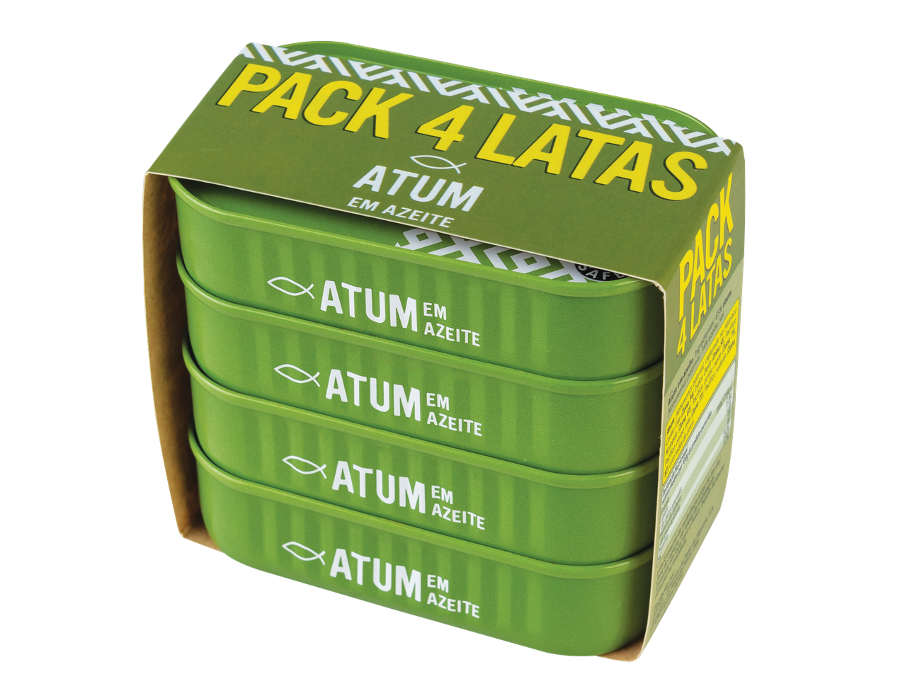 Atum Nixe em azeite, pacote com 4 latas verdes.