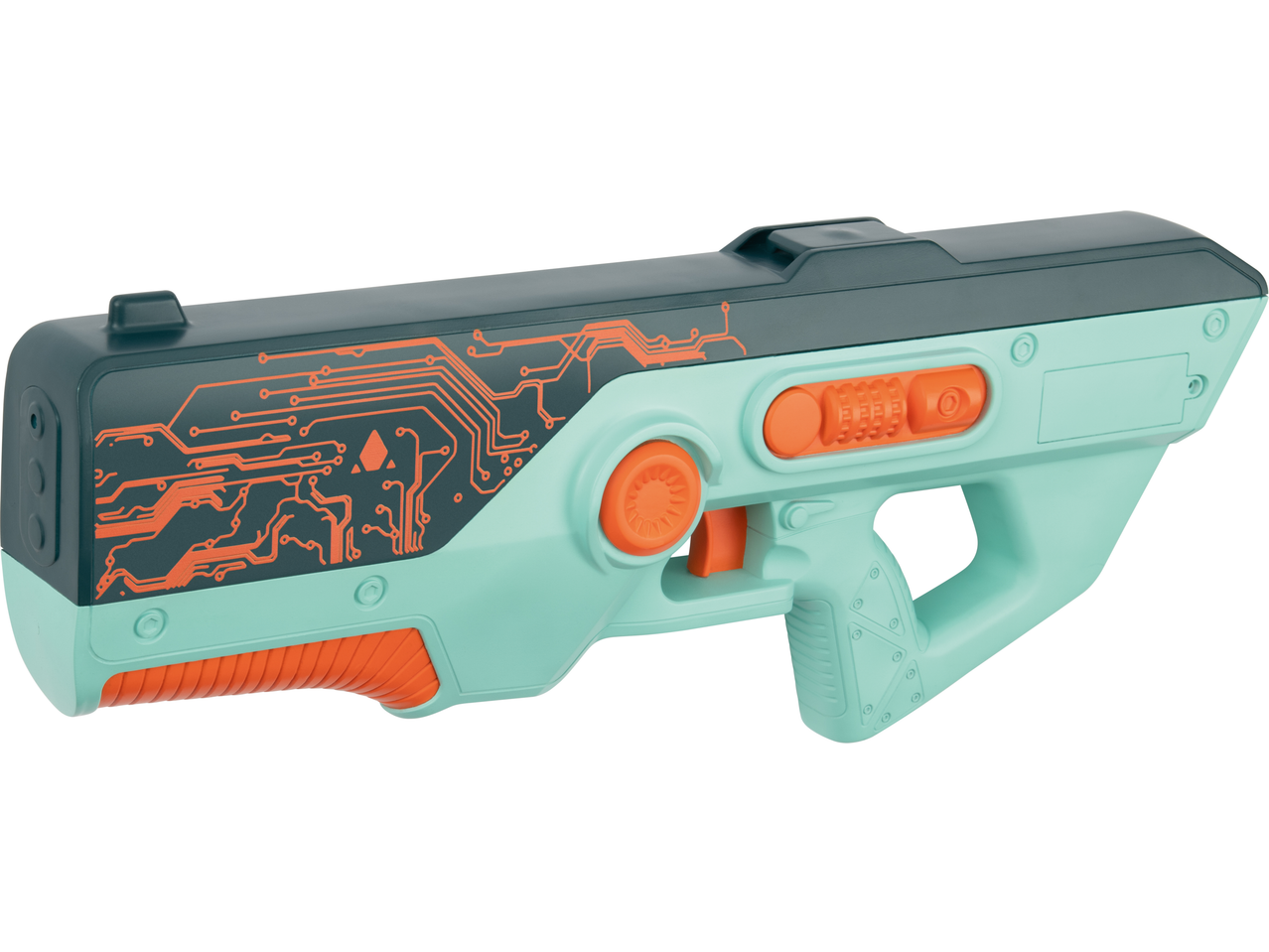 Lupilu Electric Water Pistol in teal and orange with circuit board design