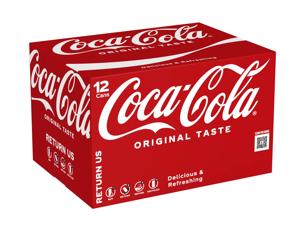 12-pack Coca-Cola Original Taste cans.