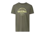 Men's olive green t-shirt with a yellow 'AUTHENTIC DENIM ORIGINAL' graphic print.