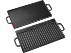 Две ливене плоче за печење Grill Meister, једна глатка и једна ребраста.