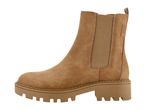 A single tan Chelsea boot with a lug sole on a white background.