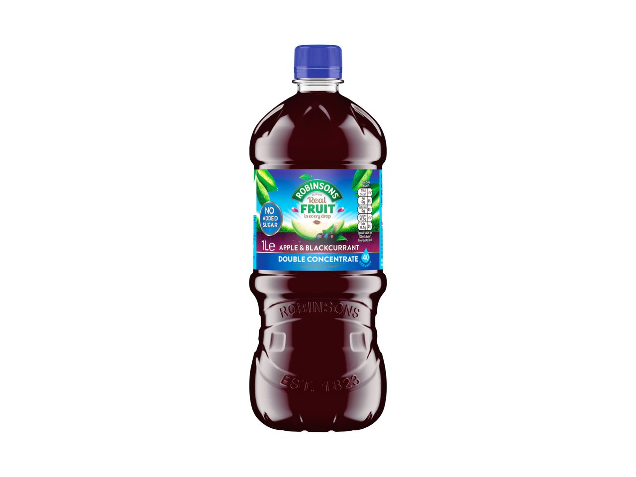 Robinsons apple & blackcurrant double concentrate bottle.
