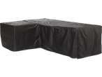 Dark grey L-shaped outdoor furniture cover with a zipper, protecting items from elements.