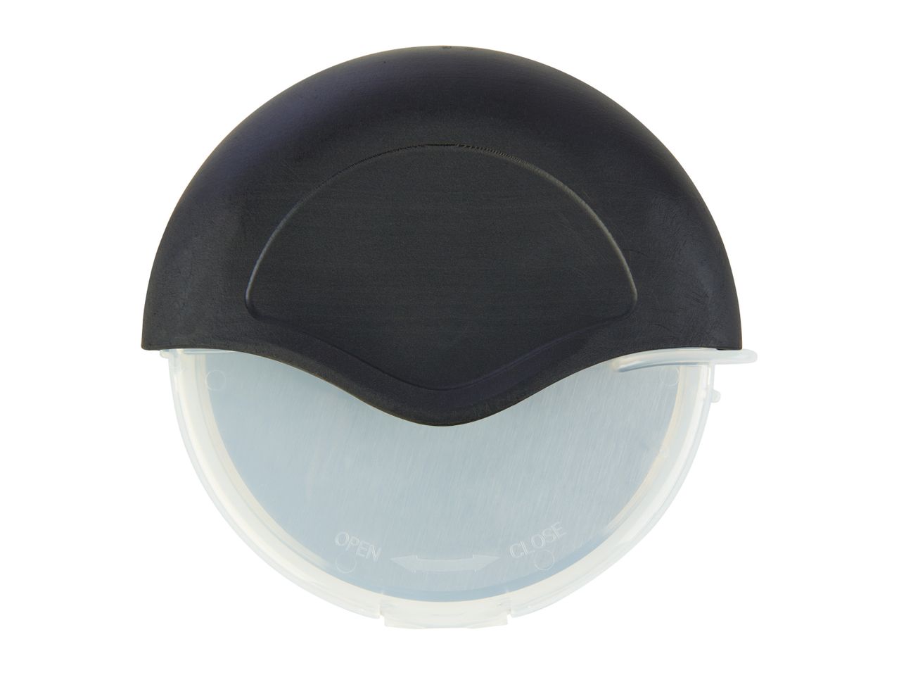 Wheel pizza cutter with protective cover.
