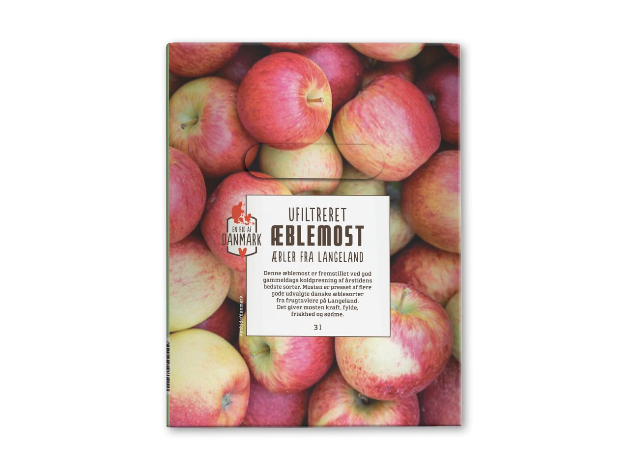 Ufiltreret æblemost fra Langeland, lavet af koldpressede æbler, der giver kraft, fylde, friskhed og sødme.