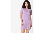 Lila poletna obleka s kratkimi rokavi.