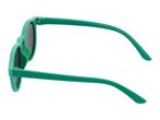 Green sunglasses with dark lenses, viewed from the side