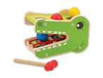 Grünes Krokodil-Xylophon aus Holz mit bunten Kugeln und Schlägel