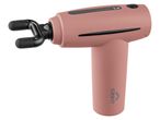 A pink Crivit massage gun with a U-shaped attachment and digital display.