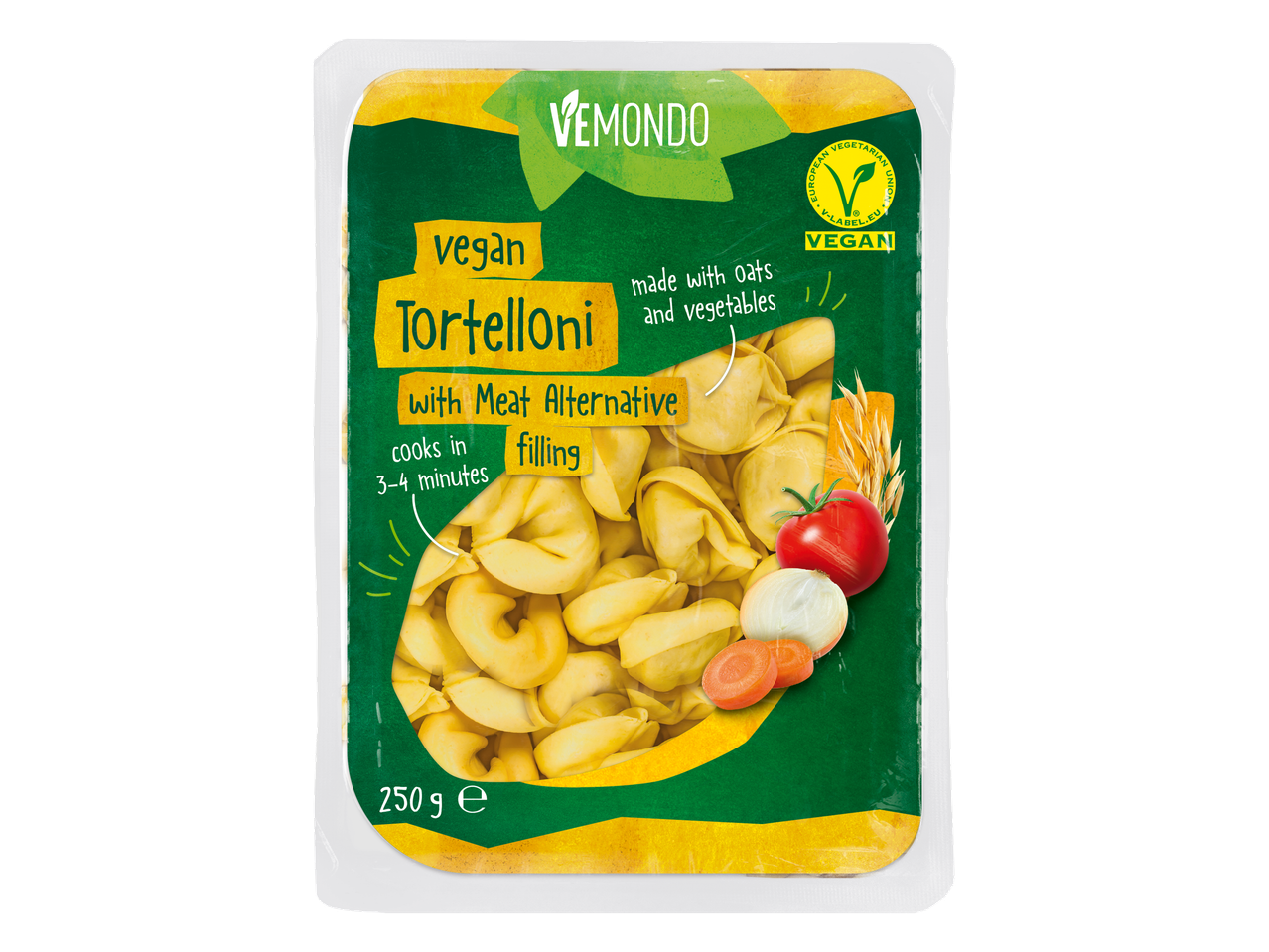 Tortellini veganos Vemondo com recheio alternativo de carne.