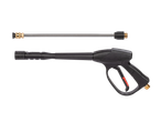 Pressure washer gun with a detachable spray lance, shown against a black background.