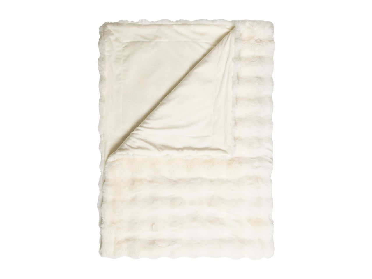 Soft cream-colored faux fur blanket with a plush, textured design
