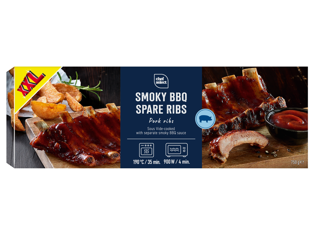 Chef Select rooksmoky BBQ spare ribs met aardappelpartjes.