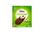 Gelados Gelatelli pistache: 6 picolés cobertos com chocolate ao leite e pedaços de pistache.