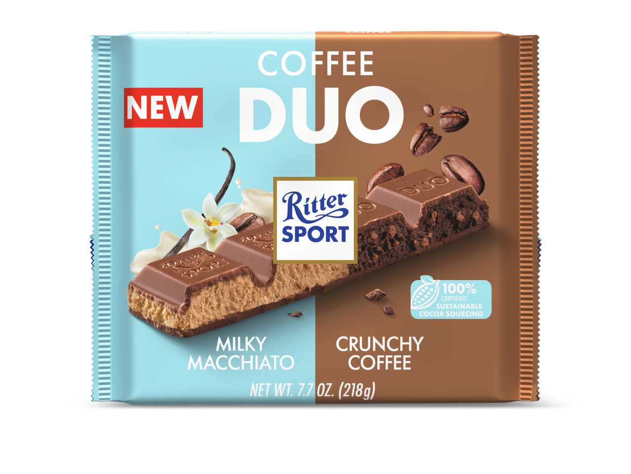 Ritter Sport Coffee Duo chocoladereep met Milky Macchiato en Crunchy Coffee smaken.