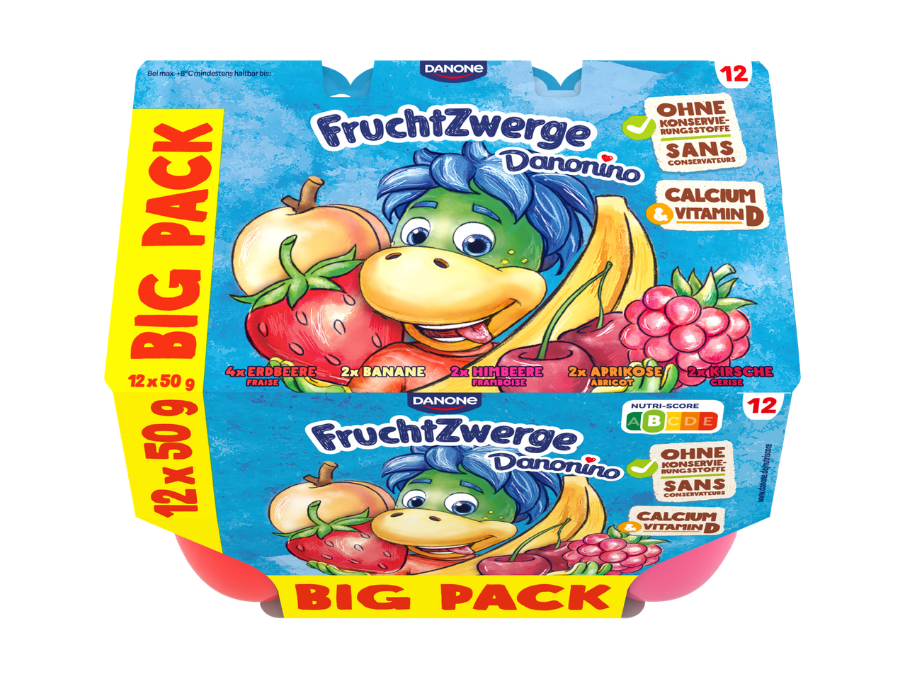 Danonino FruchtZwerge Big Pack avec des saveurs de fruits assorties, sans conservateurs, avec calcium et vitamine D.