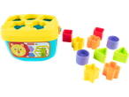 Fisher-Price shape sorter with colorful blocks and animal illustrations.