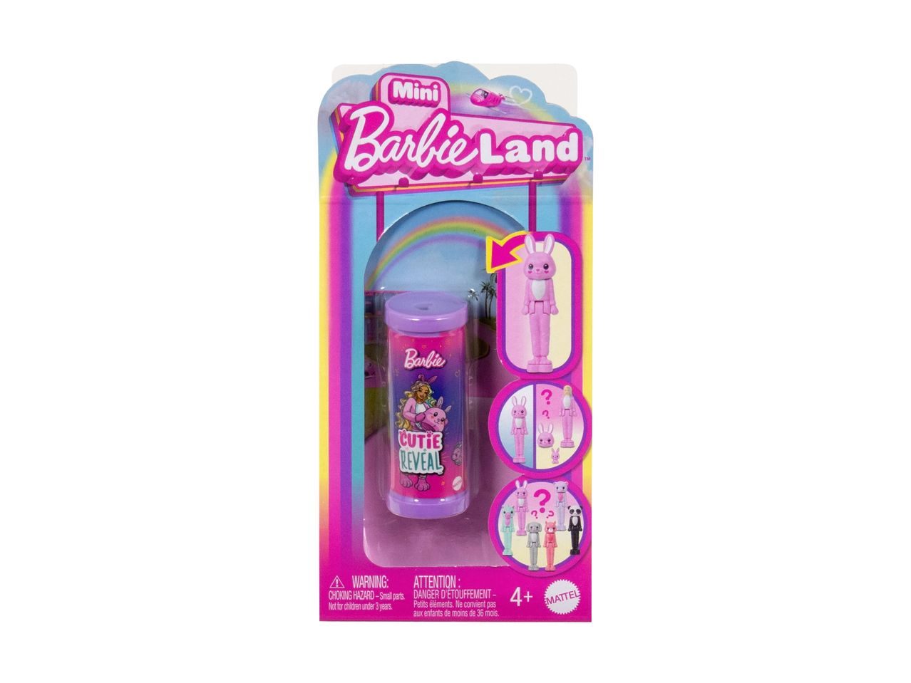 Barbie Mini Cutie Reveal toy packaging featuring a pink bunny doll.