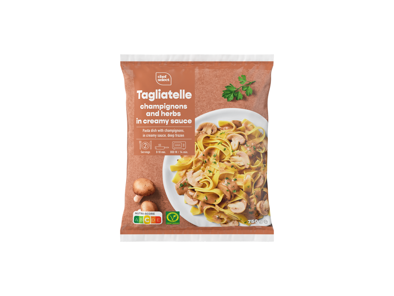 Chef Select fagyasztott tagliatelle krémes gombás szósszal.