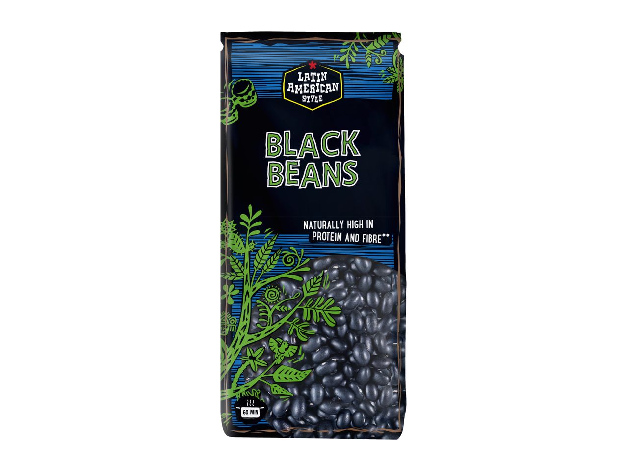 Latin American style black beans, naturally high in protein and fibre.