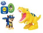 Paw Patrol Chase and a yellow dinosaur toy from a collectible egg.