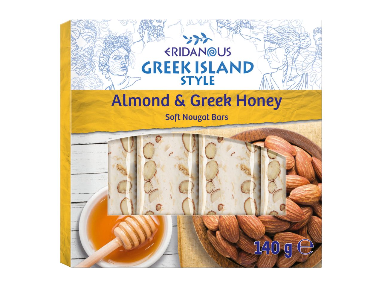 Eridanous Greek Island Style Almond & Greek Honey Soft Nougat Bars, 140g