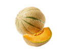 Cantaloupemeloen en een schijfje in de lucht.