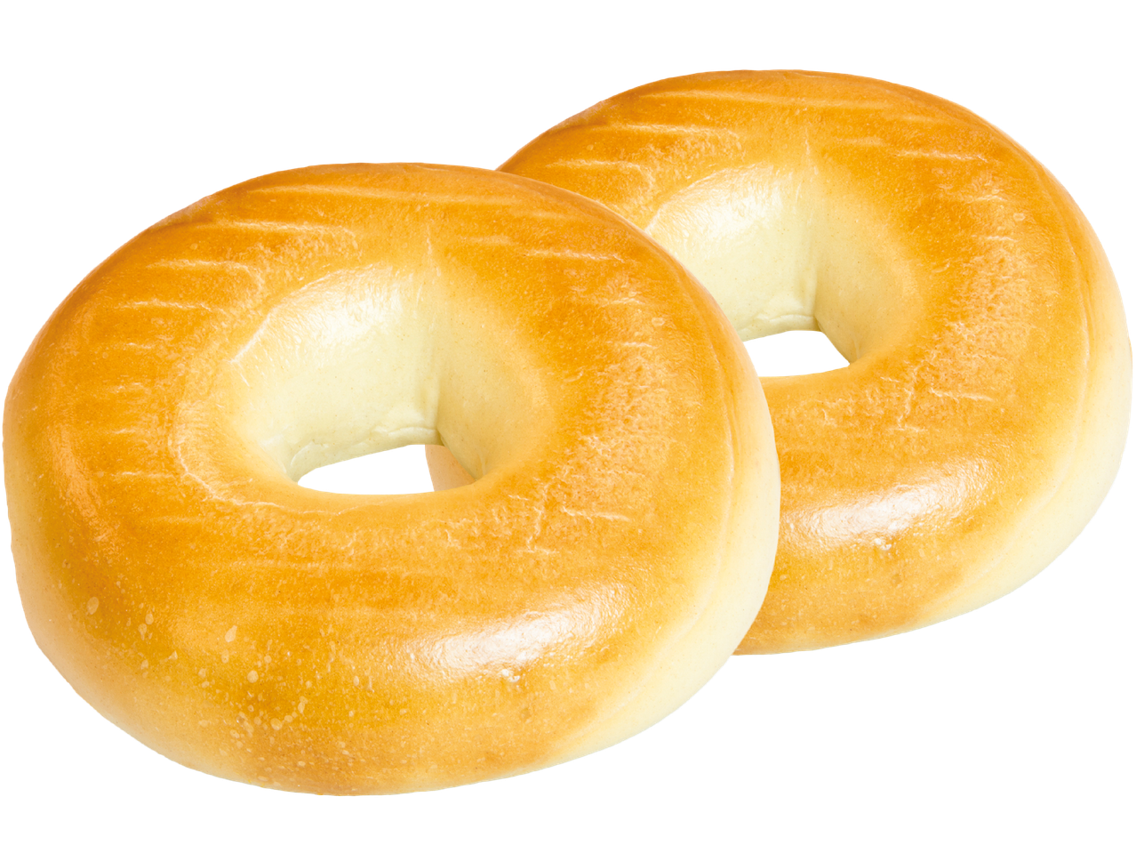 Två nybakade bagels ligger på varandra.