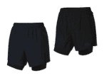Zwei Paar CRIVIT 2-in-1 Laufshorts in Dunkelblau und Schwarz.