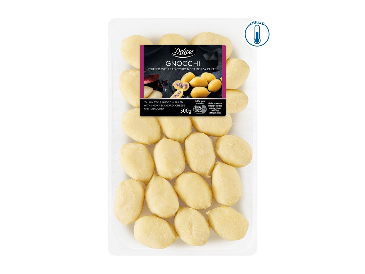 Chilled gnocchi stuffed with radicchio and scamorza cheese, 500g.