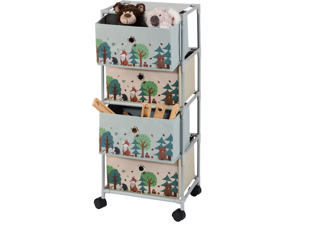 LIVARNO Rollregal: Laste ratastel riiul nelja sahtliga metsamotiividega