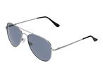 Silver aviator sunglasses with dark lenses and black earpieces.