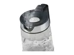 Glass kettle with boiling water and steam, showing temperature controls on the handle.