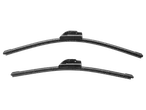 Two black wiper blades with a spoiler on a black background.