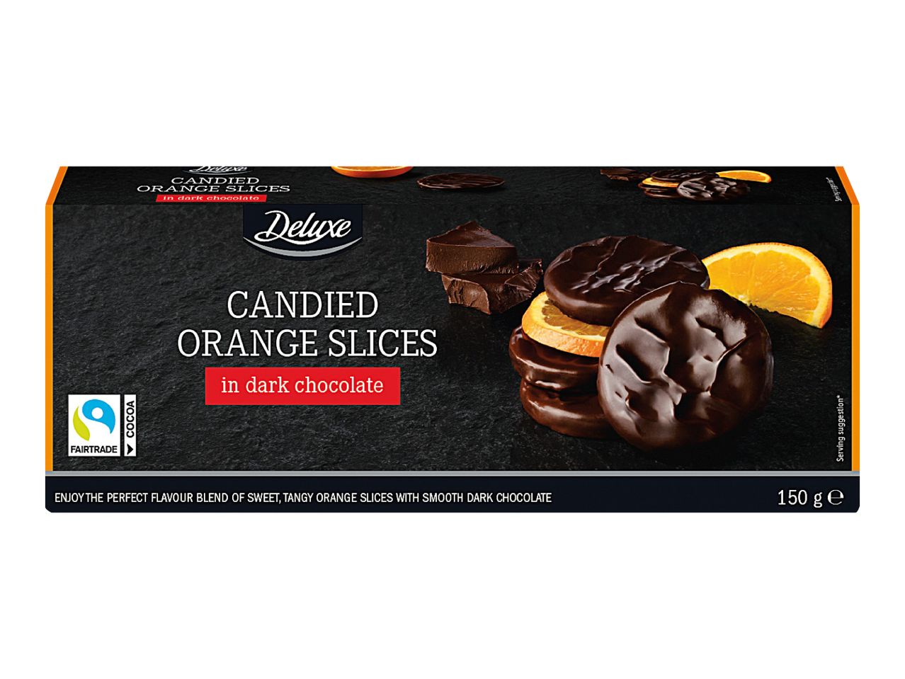 Deluxe Candied Orange Slices in dark chocolate, 150g.