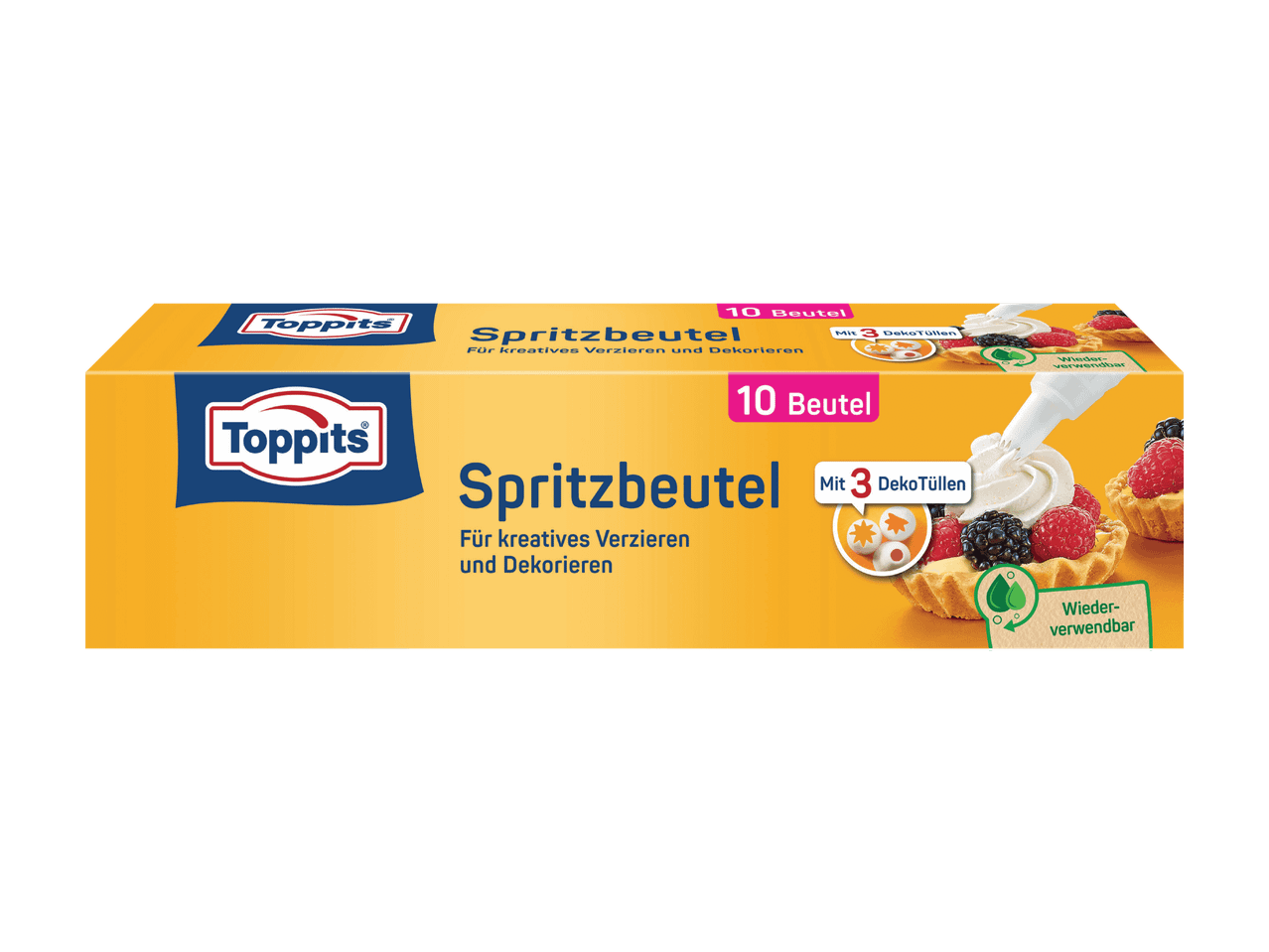 Toppits Spritzbeutel mit 3 DekoTüllen zum kreativen Verzieren und Dekorieren, wiederverwendbar.
