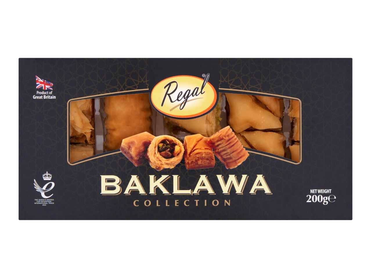 A 200g box of Baklawa Collection, a product of Great Britain.