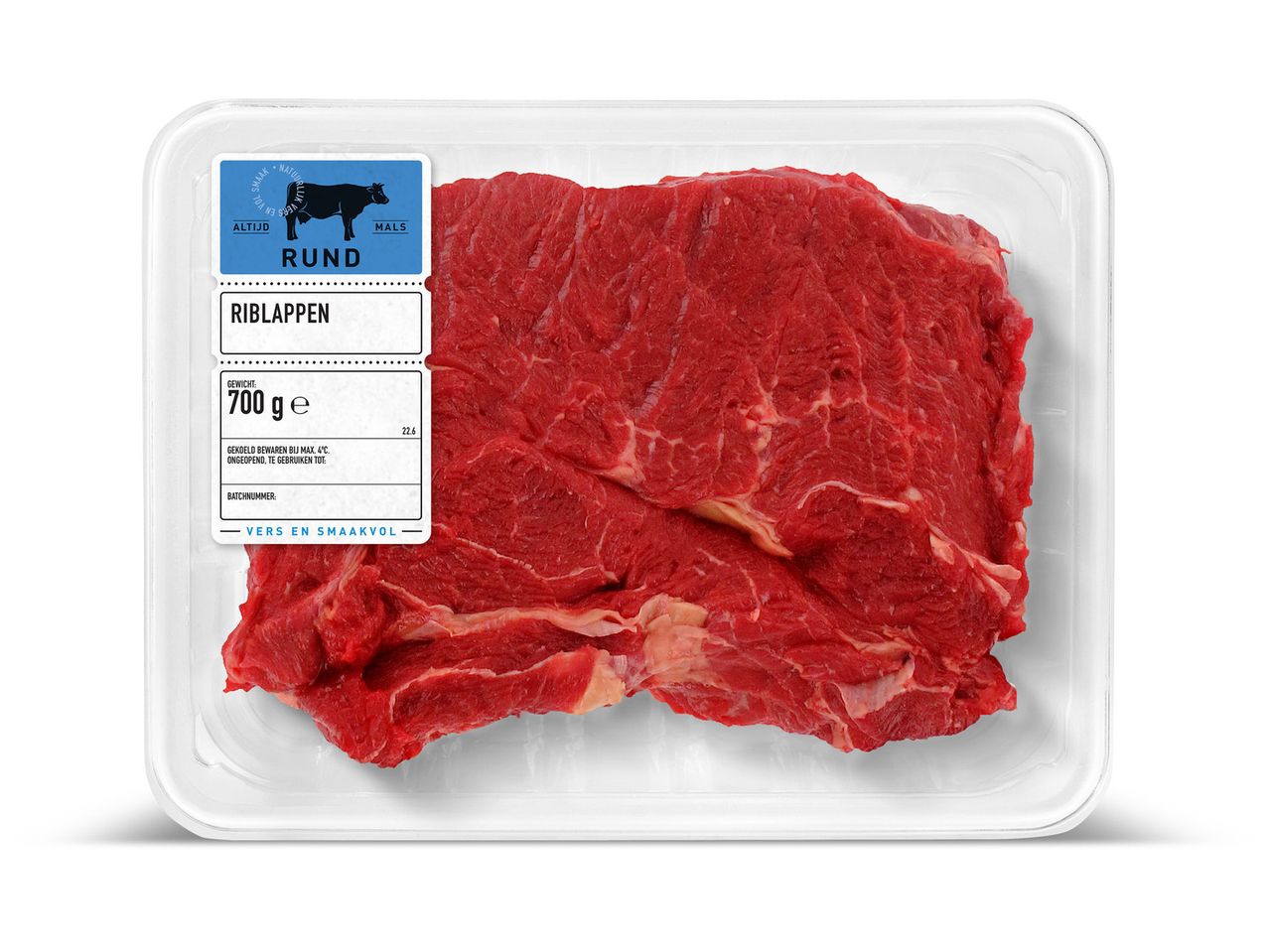 700g rundvlees in verpakking.