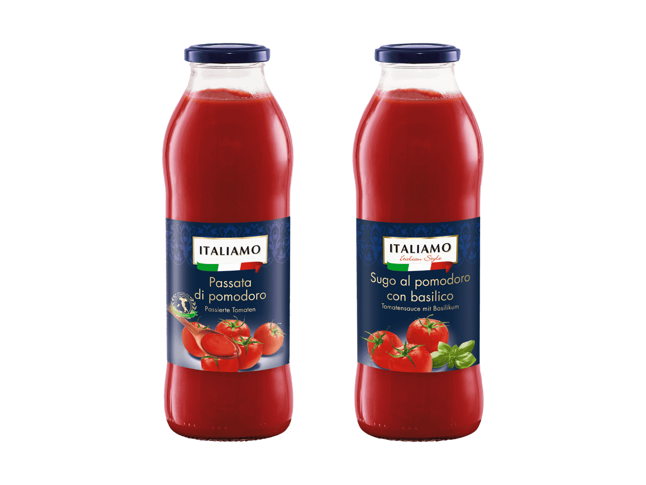 Zwei Flaschen Mutti Passata di Pomodoro.