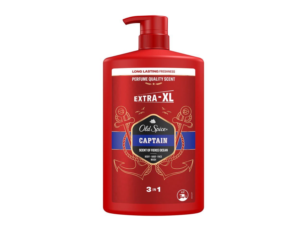 Gel de duș Old Spice Captain 3 în 1, roșu, cu pompă.
